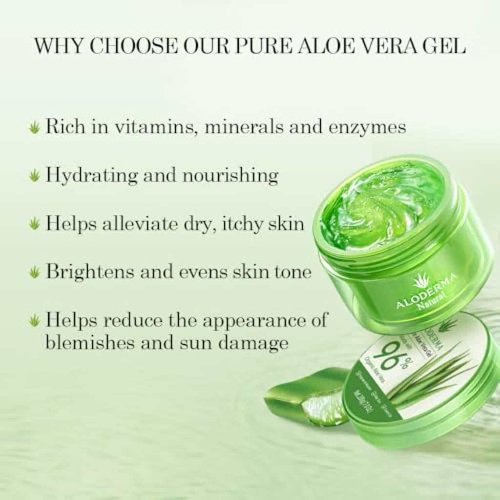 Aloderma Aloe Vera Gel Made within 12 Hours of Harvest with 96% Pure Organic Aloe Vera for Skin, Scalp, & Hair, Soothing Aloe Face Moisturizer, Multipurpose, Hydrating Aloe Gel, 7.05oz
