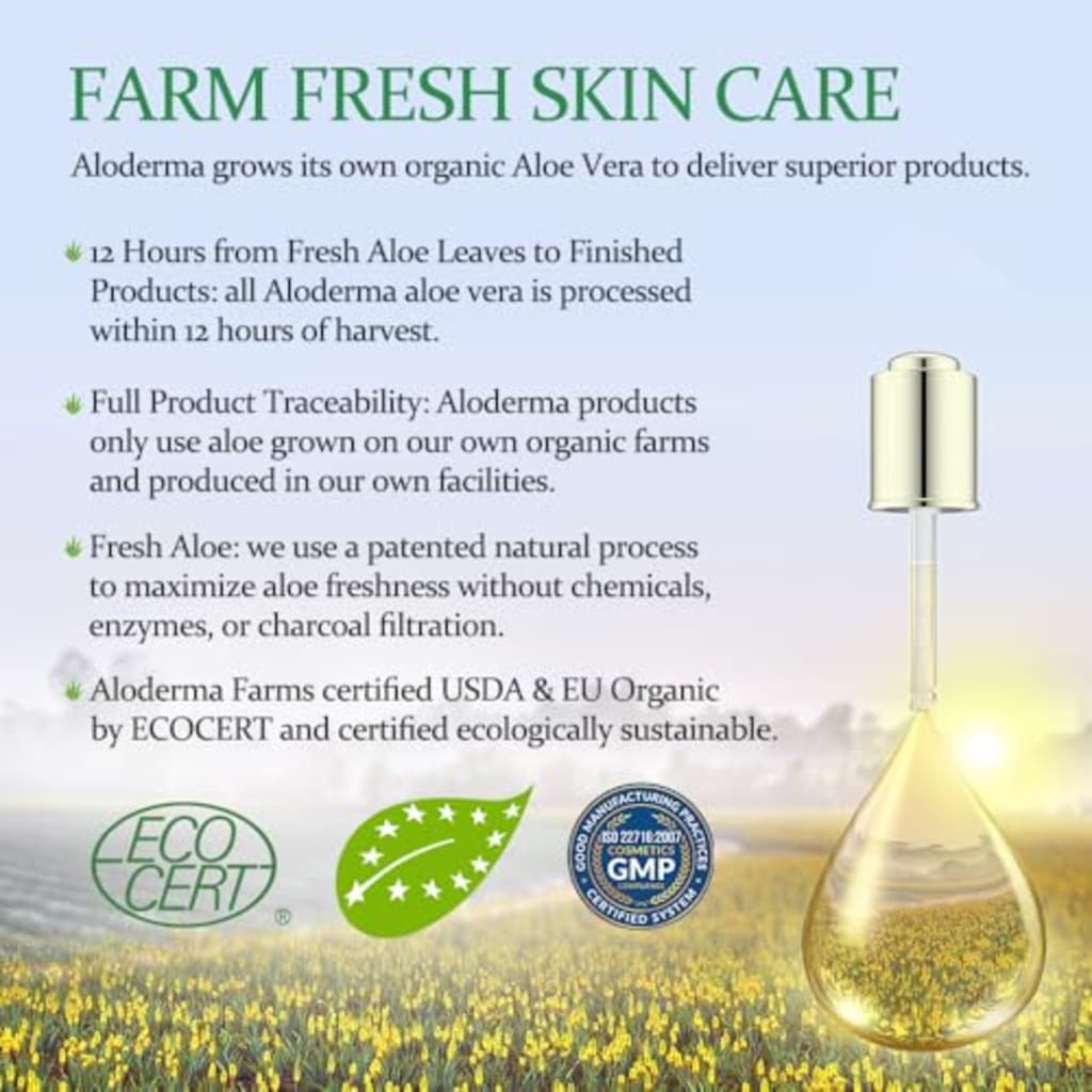Aloderma Aloe Vera Gel Made within 12 Hours of Harvest with 96% Pure Organic Aloe Vera for Skin, Scalp, & Hair, Soothing Aloe Face Moisturizer, Multipurpose, Hydrating Aloe Gel, 7.05oz